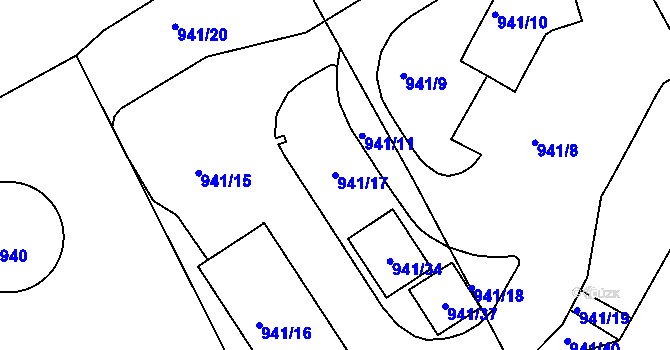 Parcela st. 941/17 v KÚ Všebořice, Katastrální mapa