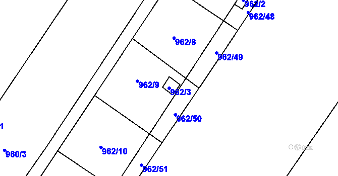 Parcela st. 962/3 v KÚ Všebořice, Katastrální mapa