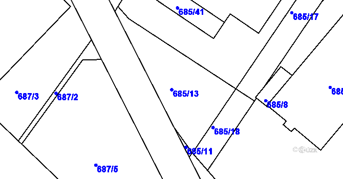 Parcela st. 685/13 v KÚ Všebořice, Katastrální mapa