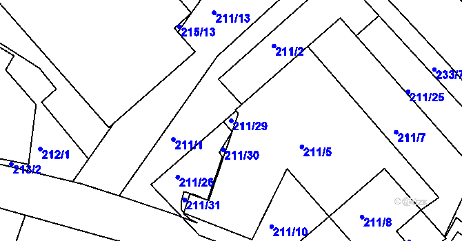 Parcela st. 211/29 v KÚ Všebořice, Katastrální mapa