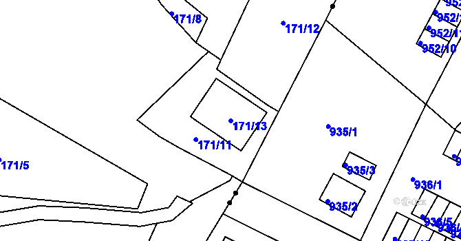 Parcela st. 171/13 v KÚ Všebořice, Katastrální mapa