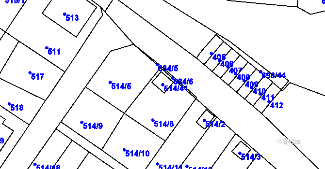 Parcela st. 514/41 v KÚ Všebořice, Katastrální mapa