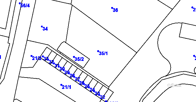 Parcela st. 35/1 v KÚ Všebořice, Katastrální mapa