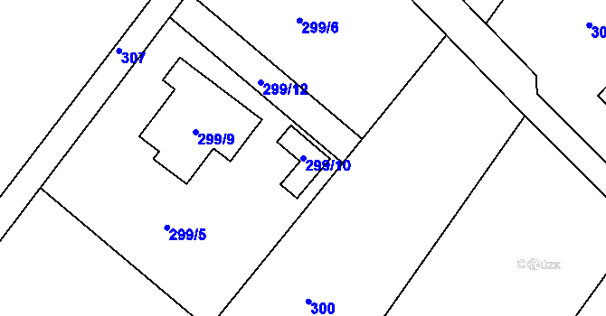 Parcela st. 299/10 v KÚ Všebořice, Katastrální mapa