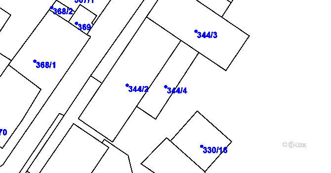 Parcela st. 344/4 v KÚ Všebořice, Katastrální mapa