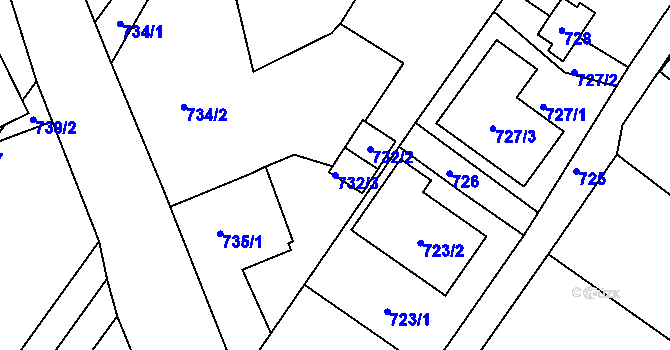 Parcela st. 732/3 v KÚ Všebořice, Katastrální mapa