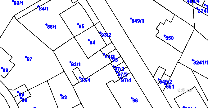 Parcela st. 93/3 v KÚ Střekov, Katastrální mapa