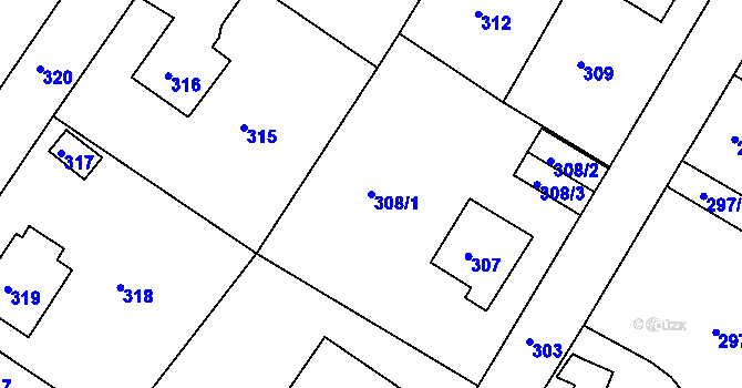 Parcela st. 308/1 v KÚ Střekov, Katastrální mapa