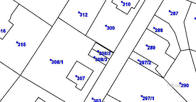 Parcela st. 308/2 v KÚ Střekov, Katastrální mapa