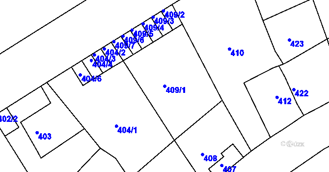 Parcela st. 409/1 v KÚ Střekov, Katastrální mapa