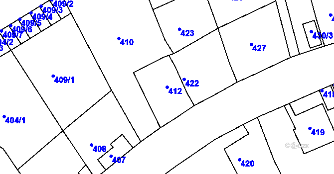 Parcela st. 412 v KÚ Střekov, Katastrální mapa