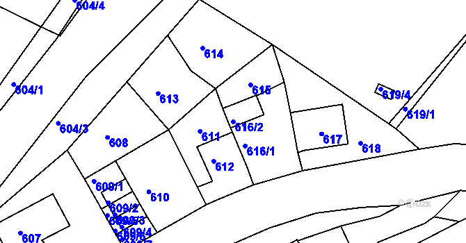 Parcela st. 616/2 v KÚ Střekov, Katastrální mapa