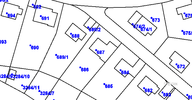 Parcela st. 687 v KÚ Střekov, Katastrální mapa