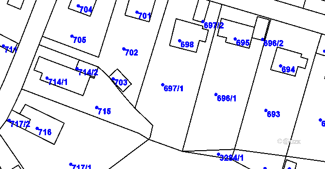 Parcela st. 697/1 v KÚ Střekov, Katastrální mapa