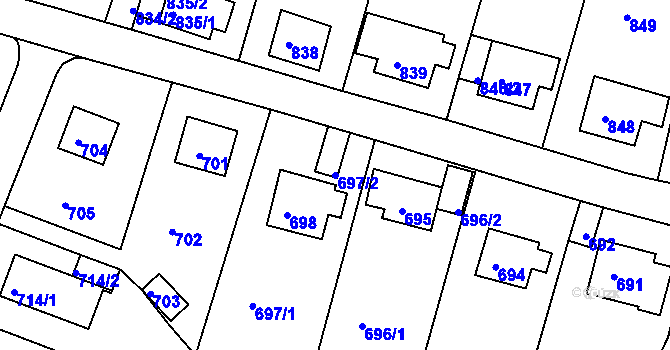 Parcela st. 697/2 v KÚ Střekov, Katastrální mapa