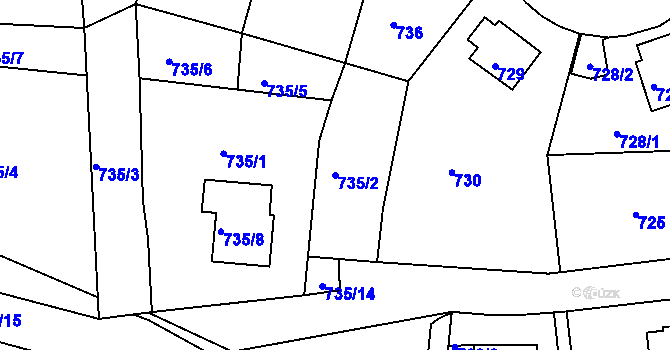 Parcela st. 735/2 v KÚ Střekov, Katastrální mapa