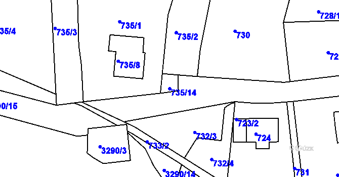 Parcela st. 735/14 v KÚ Střekov, Katastrální mapa