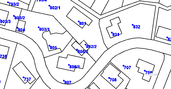 Parcela st. 802/2 v KÚ Střekov, Katastrální mapa