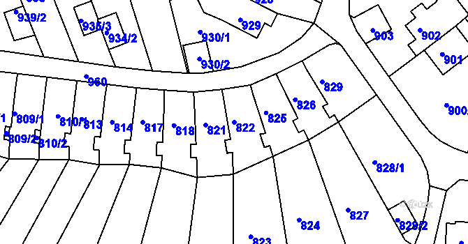 Parcela st. 822 v KÚ Střekov, Katastrální mapa