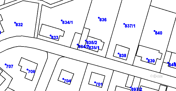 Parcela st. 835/1 v KÚ Střekov, Katastrální mapa