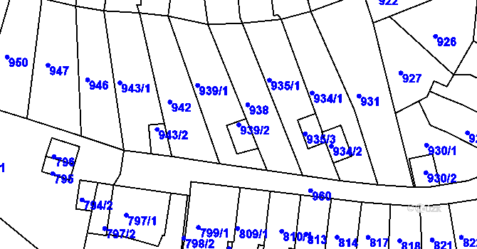 Parcela st. 939/2 v KÚ Střekov, Katastrální mapa