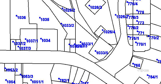 Parcela st. 1033/1 v KÚ Střekov, Katastrální mapa