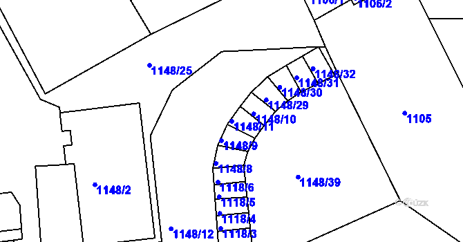 Parcela st. 1148/11 v KÚ Střekov, Katastrální mapa
