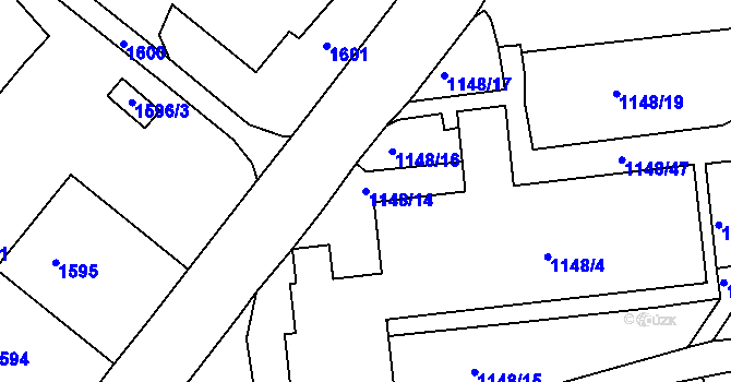 Parcela st. 1148/14 v KÚ Střekov, Katastrální mapa