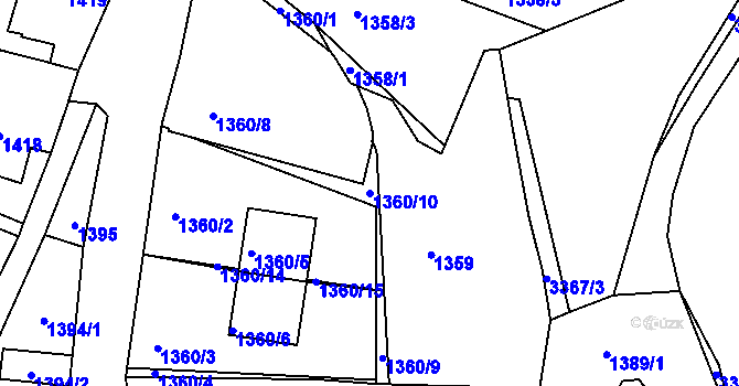 Parcela st. 1360/10 v KÚ Střekov, Katastrální mapa