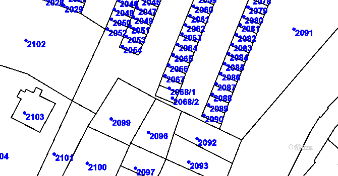 Parcela st. 2068/1 v KÚ Střekov, Katastrální mapa