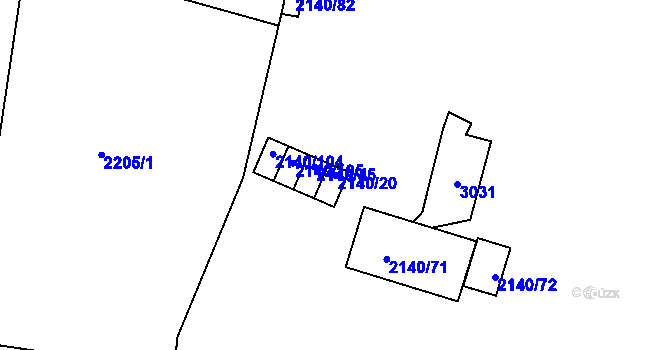 Parcela st. 2140/20 v KÚ Střekov, Katastrální mapa