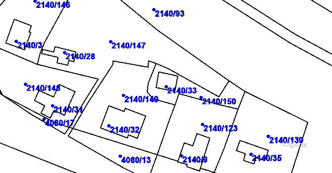Parcela st. 2140/33 v KÚ Střekov, Katastrální mapa