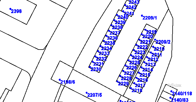 Parcela st. 2233 v KÚ Střekov, Katastrální mapa