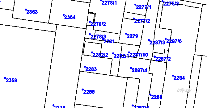 Parcela st. 2282 v KÚ Střekov, Katastrální mapa
