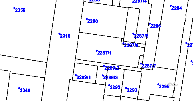 Parcela st. 2287/1 v KÚ Střekov, Katastrální mapa