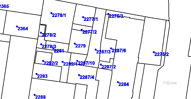 Parcela st. 2287/3 v KÚ Střekov, Katastrální mapa