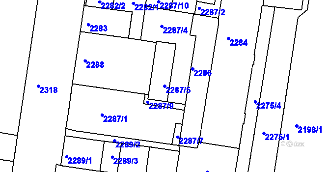 Parcela st. 2287/5 v KÚ Střekov, Katastrální mapa