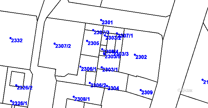 Parcela st. 2303/5 v KÚ Střekov, Katastrální mapa