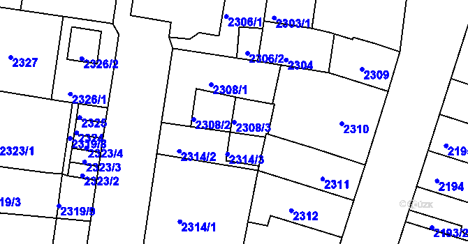 Parcela st. 2308/3 v KÚ Střekov, Katastrální mapa