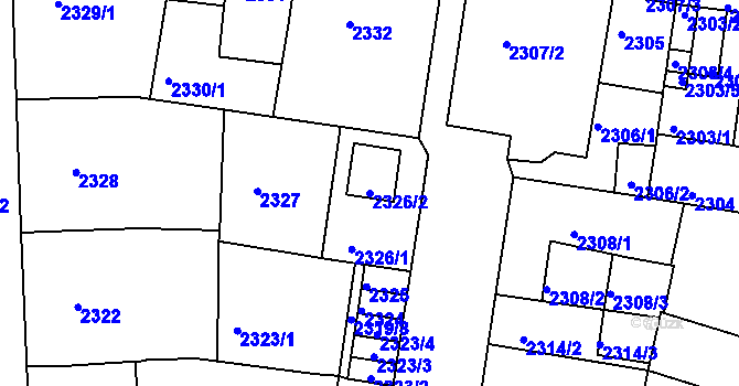 Parcela st. 2326/2 v KÚ Střekov, Katastrální mapa