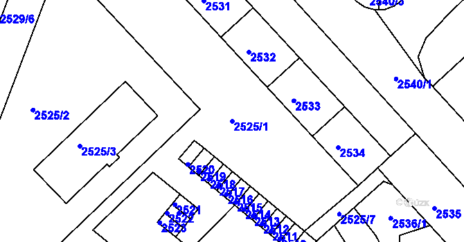 Parcela st. 2525/1 v KÚ Střekov, Katastrální mapa
