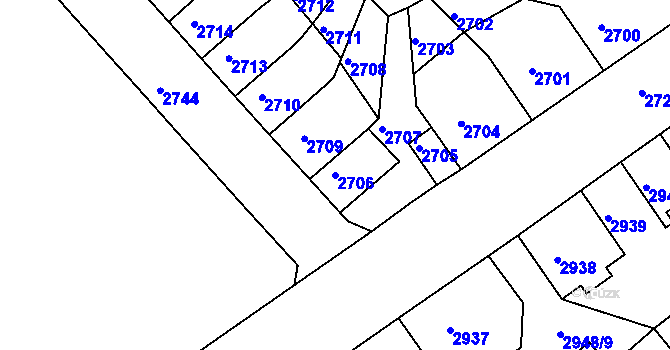 Parcela st. 2706 v KÚ Střekov, Katastrální mapa