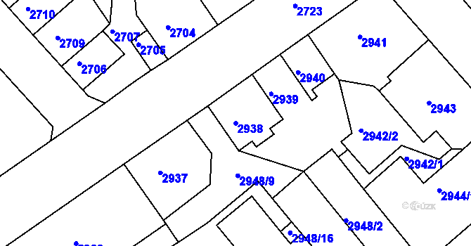 Parcela st. 2938 v KÚ Střekov, Katastrální mapa