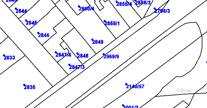 Parcela st. 2969/9 v KÚ Střekov, Katastrální mapa