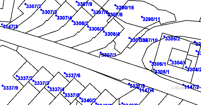 Parcela st. 3307/1 v KÚ Střekov, Katastrální mapa