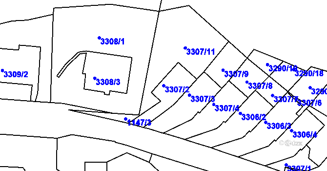 Parcela st. 3307/2 v KÚ Střekov, Katastrální mapa