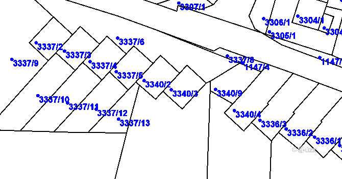 Parcela st. 3340/3 v KÚ Střekov, Katastrální mapa