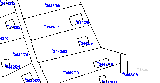 Parcela st. 3442/9 v KÚ Střekov, Katastrální mapa