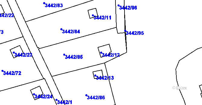 Parcela st. 3442/12 v KÚ Střekov, Katastrální mapa