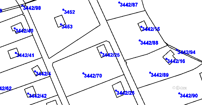 Parcela st. 3442/25 v KÚ Střekov, Katastrální mapa